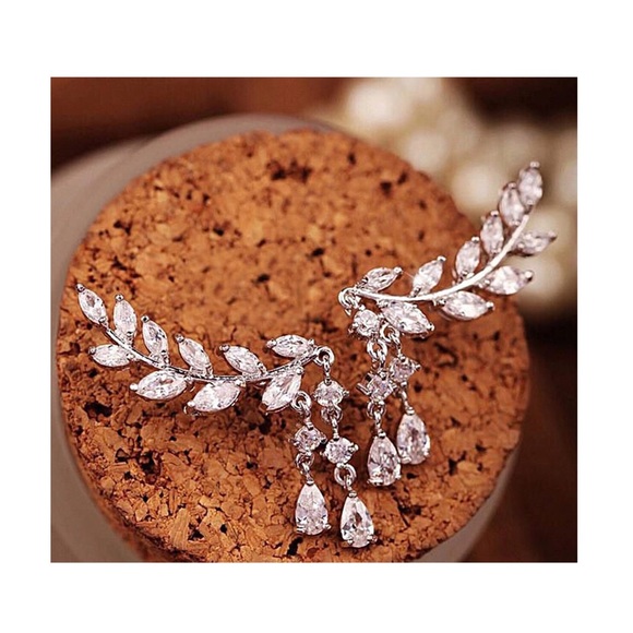 Silver Tone Crystal Ear Crawlers w/Drops - Picture 7 of 8